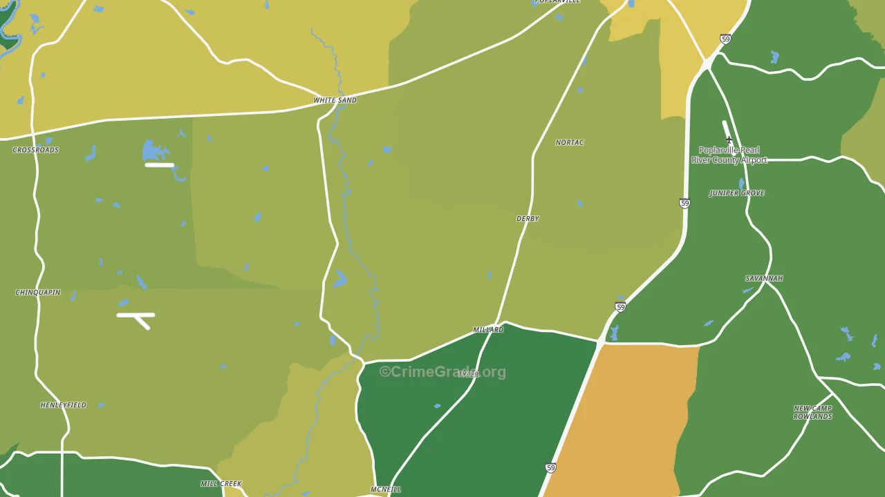 Mc Neill, MS Map of Vehicle Theft Rates