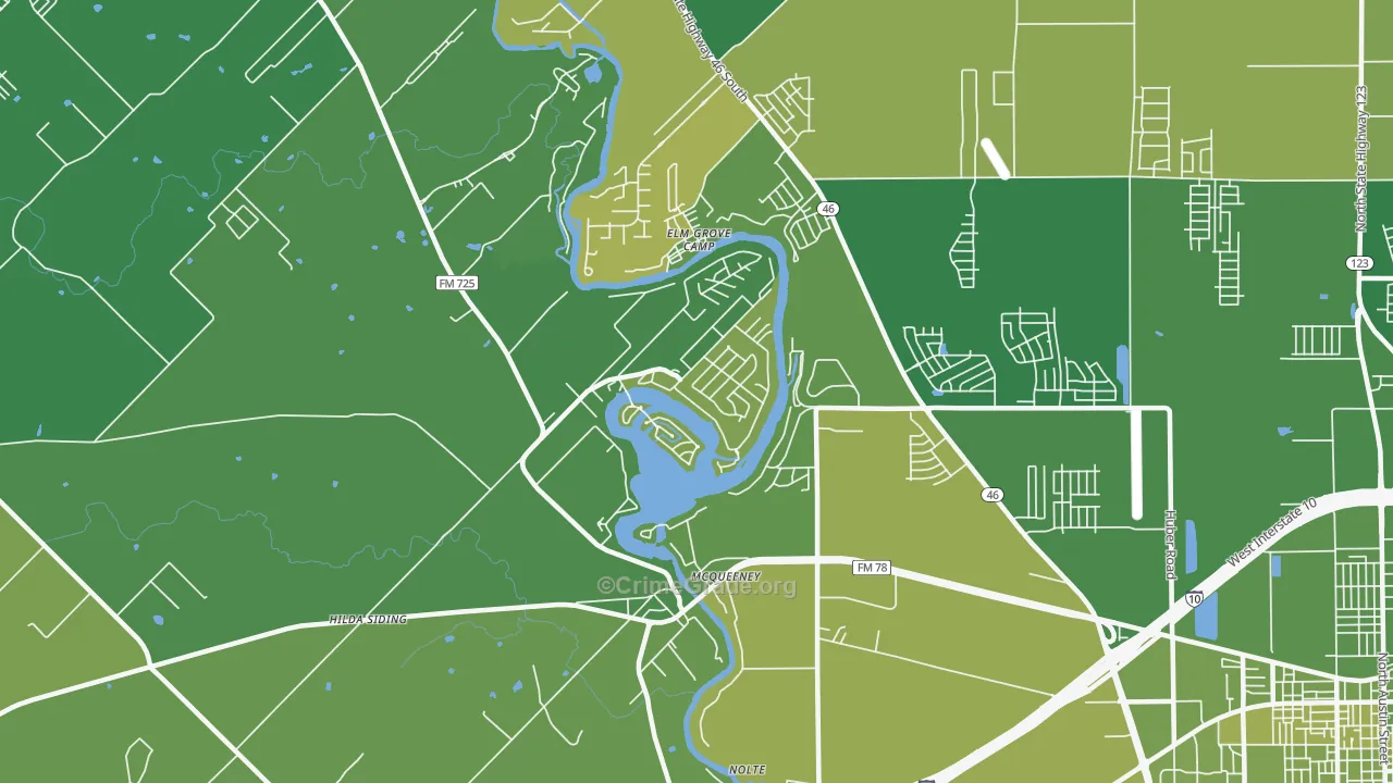 Mc Queeney, TX Map of Vehicle Theft Rates