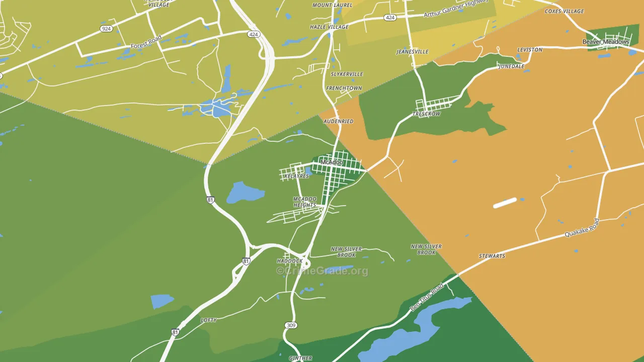 Mcadoo, PA Map of Vehicle Theft Rates