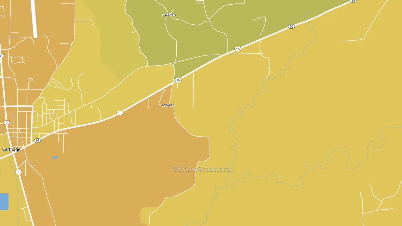McAfee, MS Map of Vehicle Theft Rates