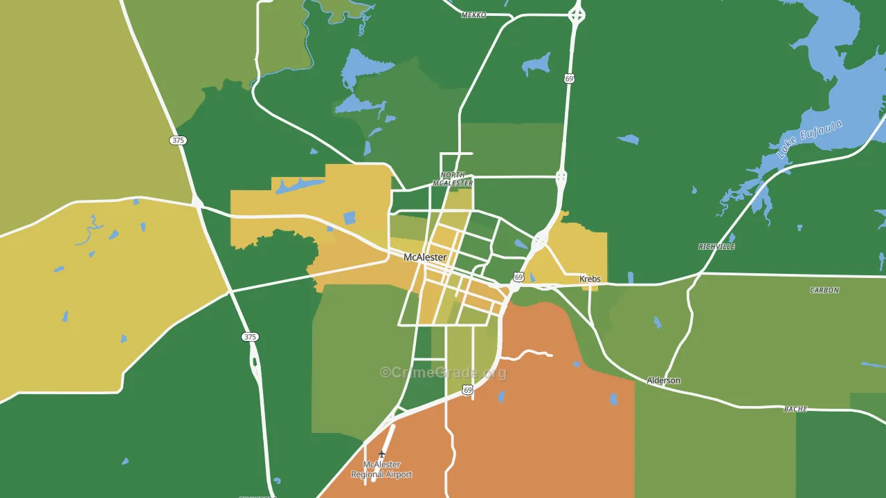 McAlester, OK Map of Vehicle Theft Rates