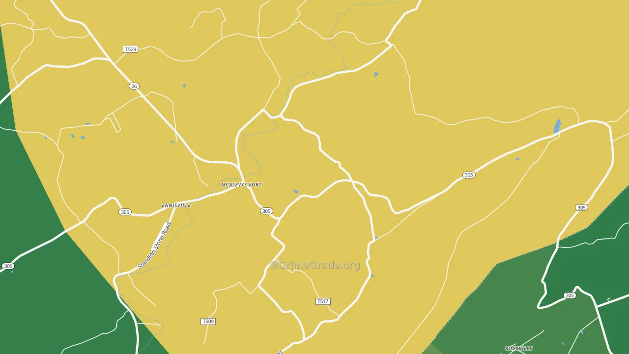 McAlevys Fort, PA Map of Vehicle Theft Rates