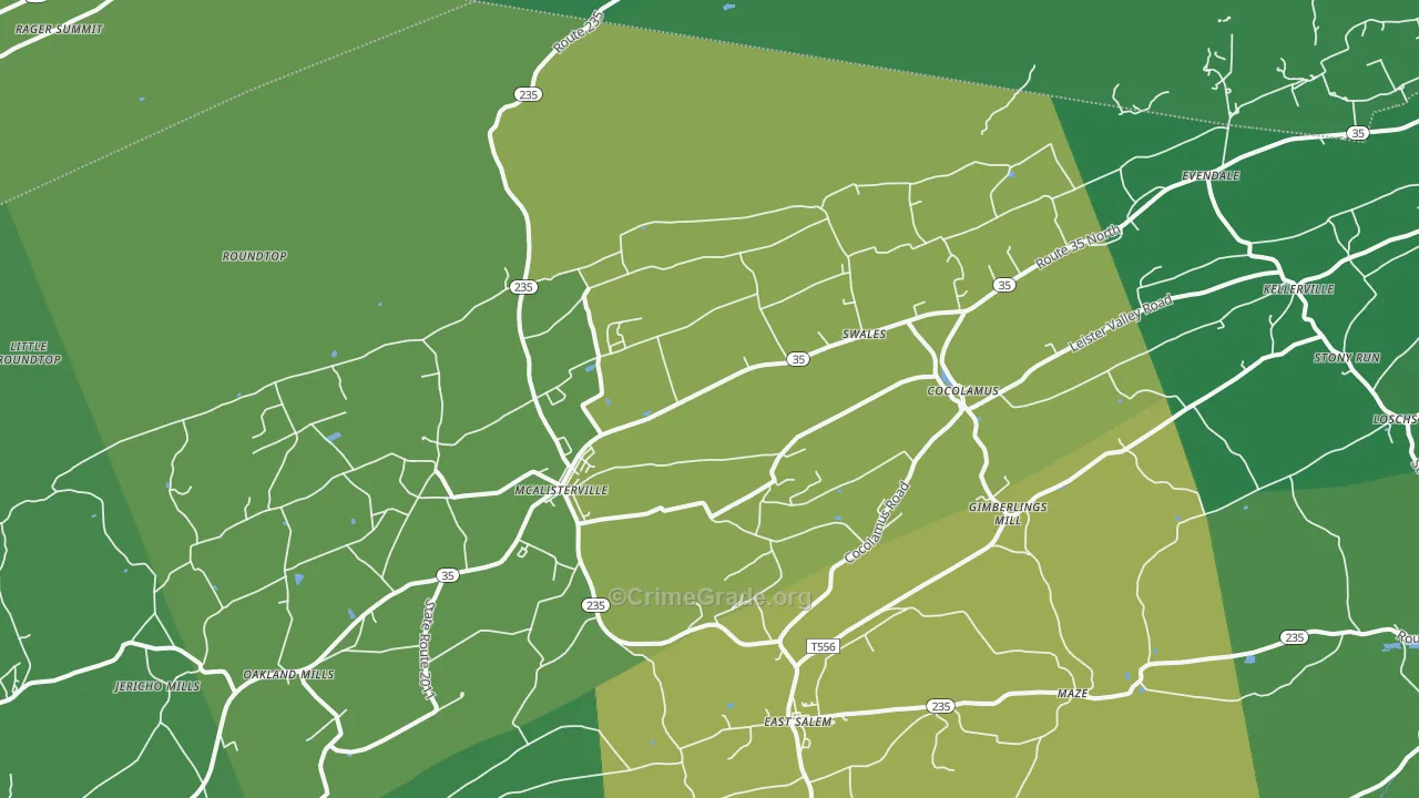 McAlisterville, PA Map of Vehicle Theft Rates
