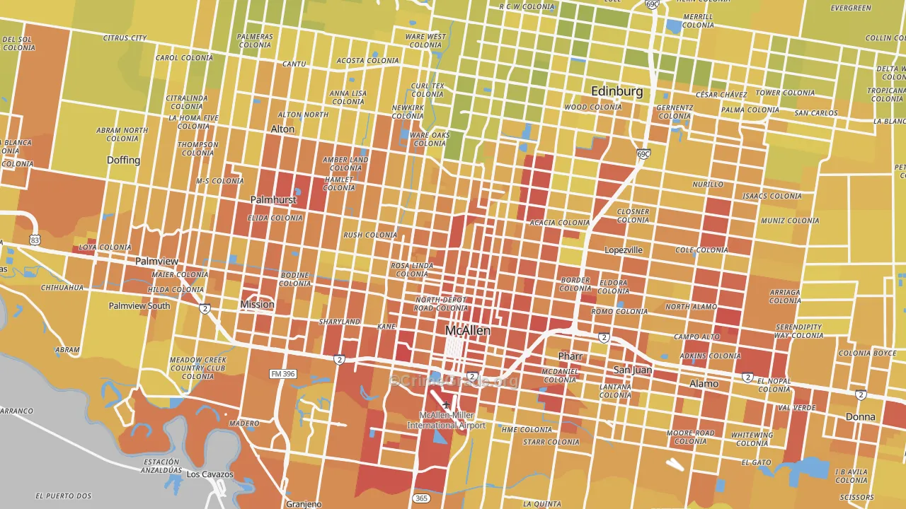 McAllen, TX Map of Vehicle Theft Rates