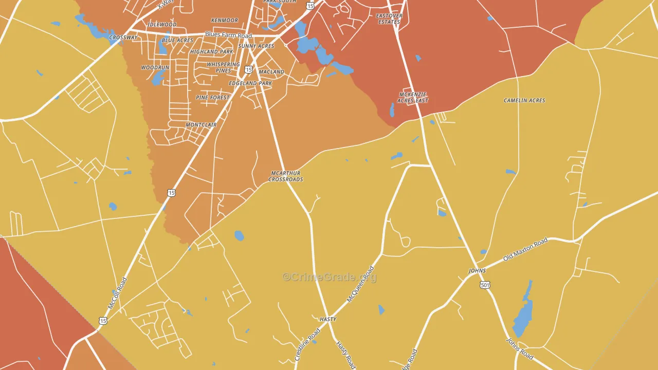 McArthur Crossroads, NC Map of Vehicle Theft Rates