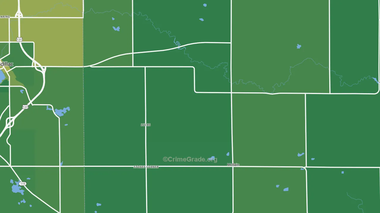McBain, MI Map of Vehicle Theft Rates