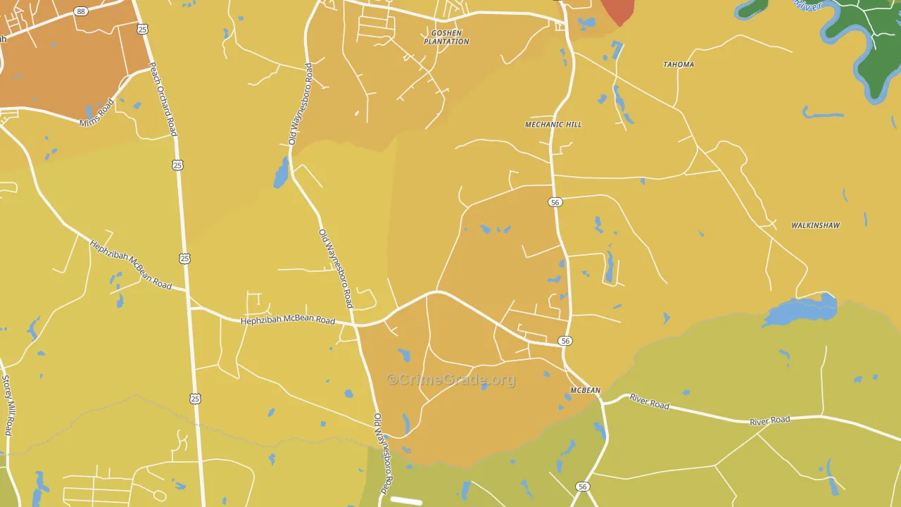 McBean, GA Map of Vehicle Theft Rates