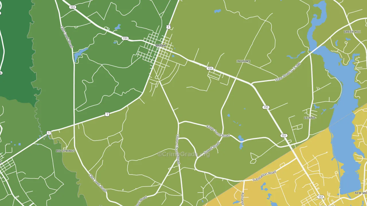 McBee, SC Map of Vehicle Theft Rates