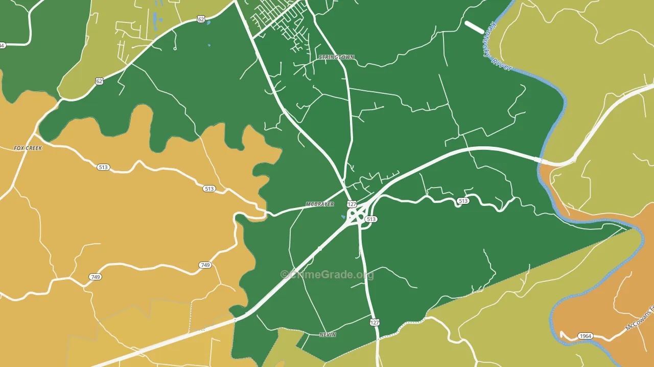 McBrayer, KY Map of Vehicle Theft Rates