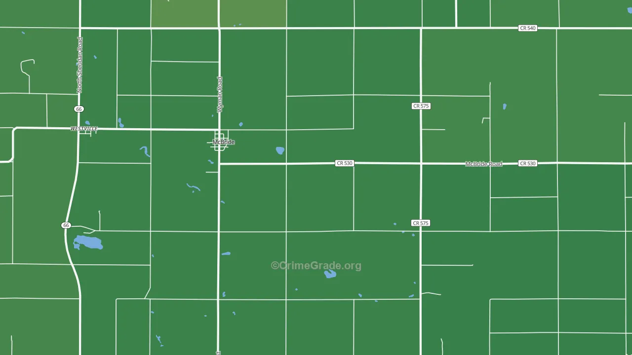 Mcbrides, MI Map of Vehicle Theft Rates