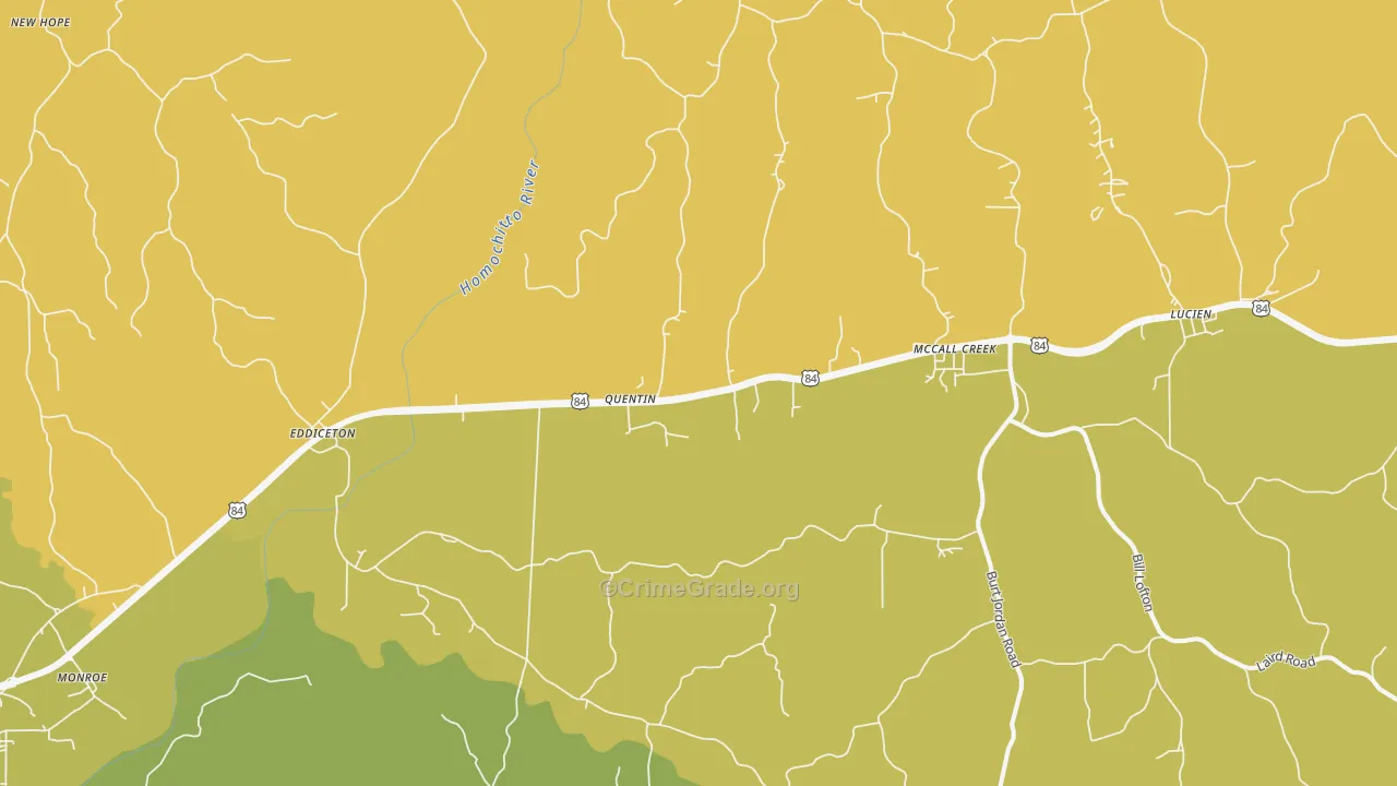McCall Creek, MS Map of Vehicle Theft Rates