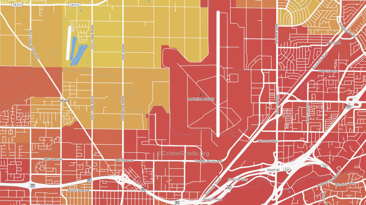 McClellan Park, CA Map of Vehicle Theft Rates