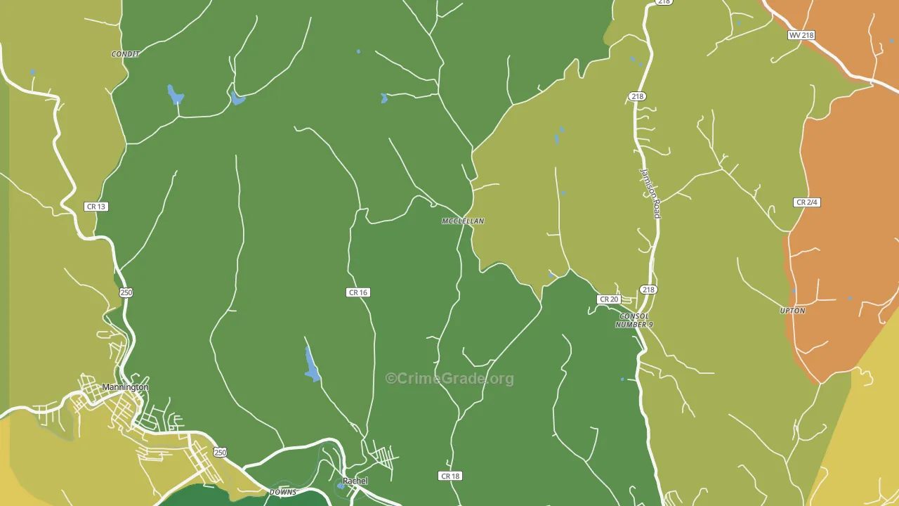 McClellan, WV Map of Vehicle Theft Rates
