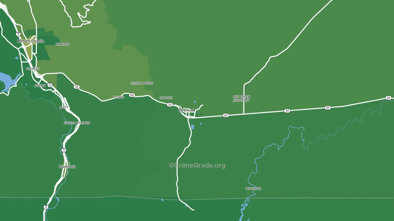 Mccloud, CA Map of Vehicle Theft Rates