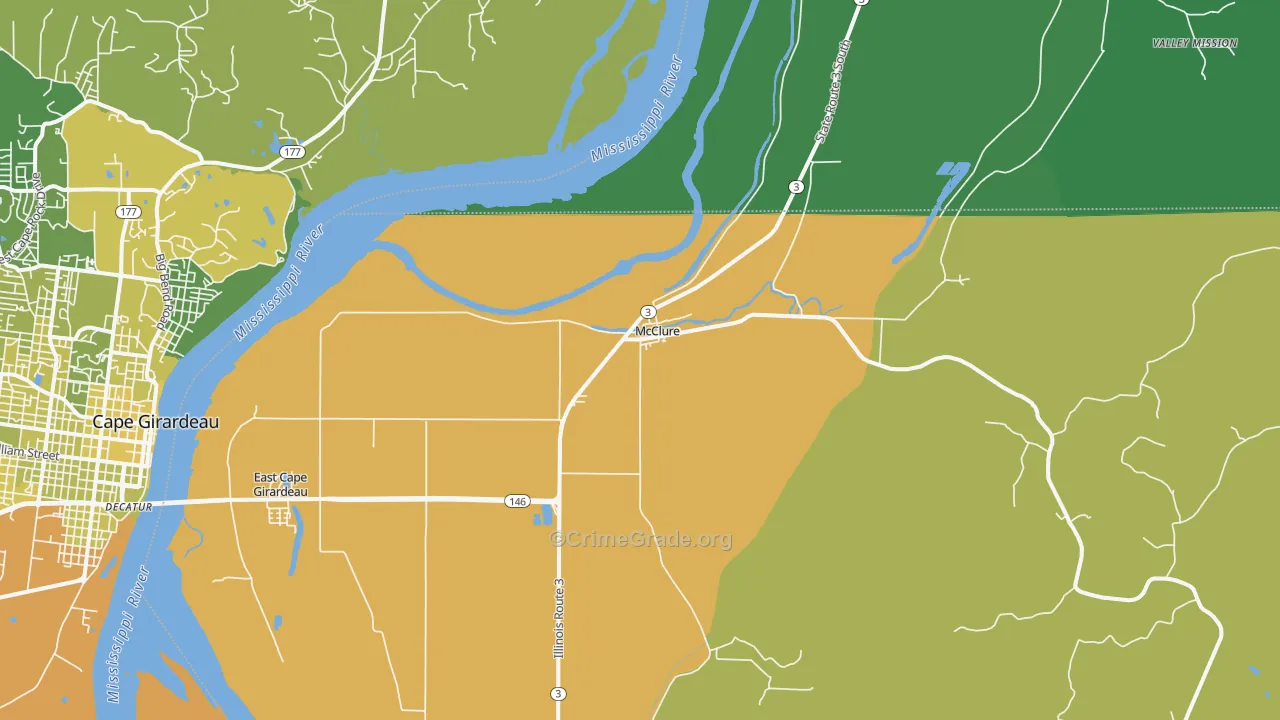 McClure, IL Map of Vehicle Theft Rates