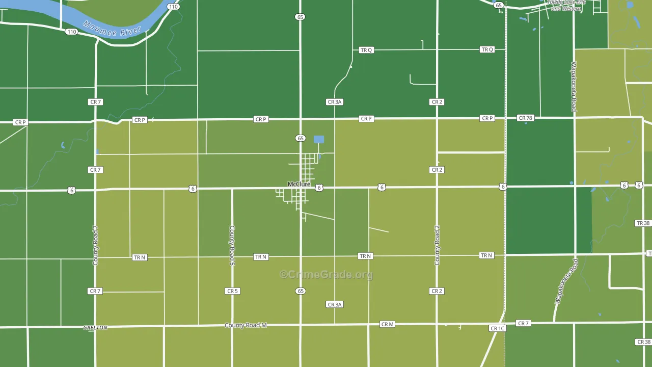 McClure, OH Map of Vehicle Theft Rates