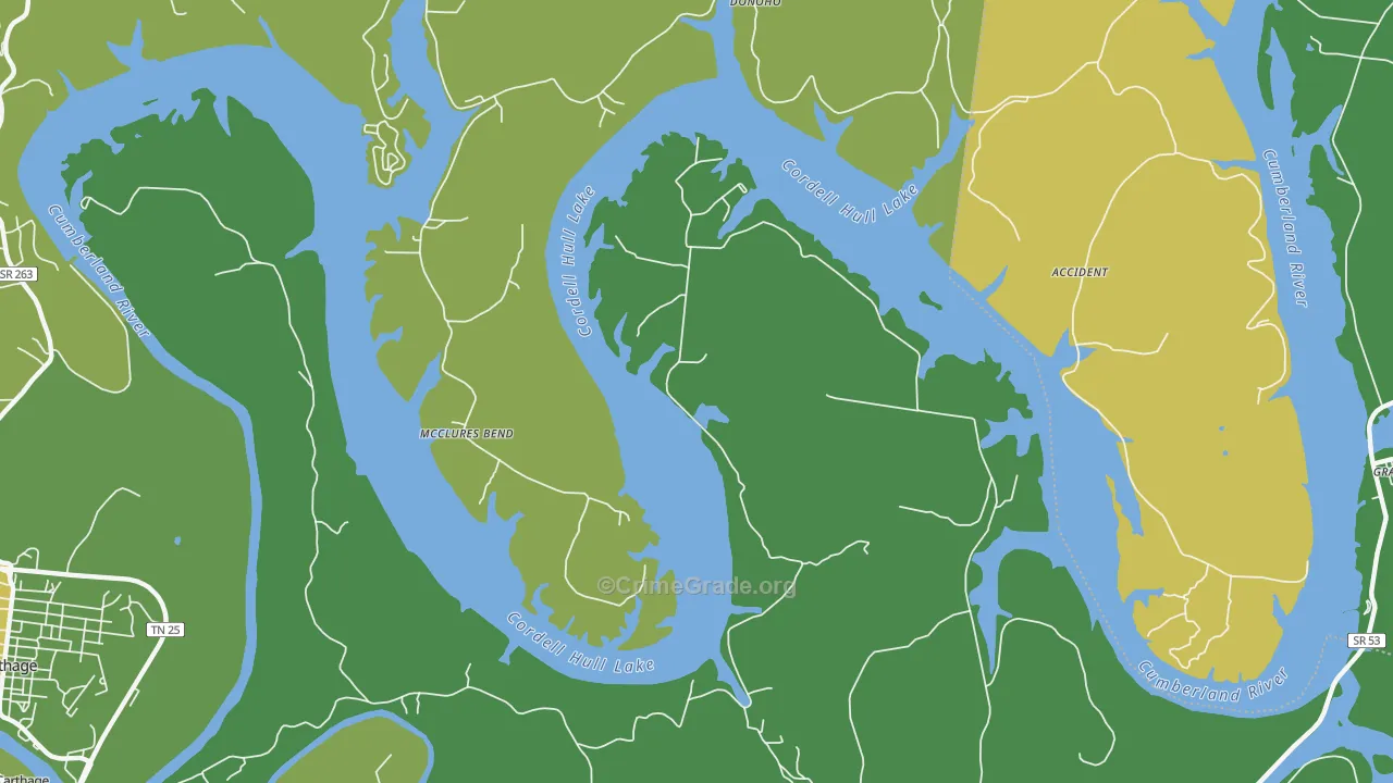 McClures Bend, TN Map of Vehicle Theft Rates