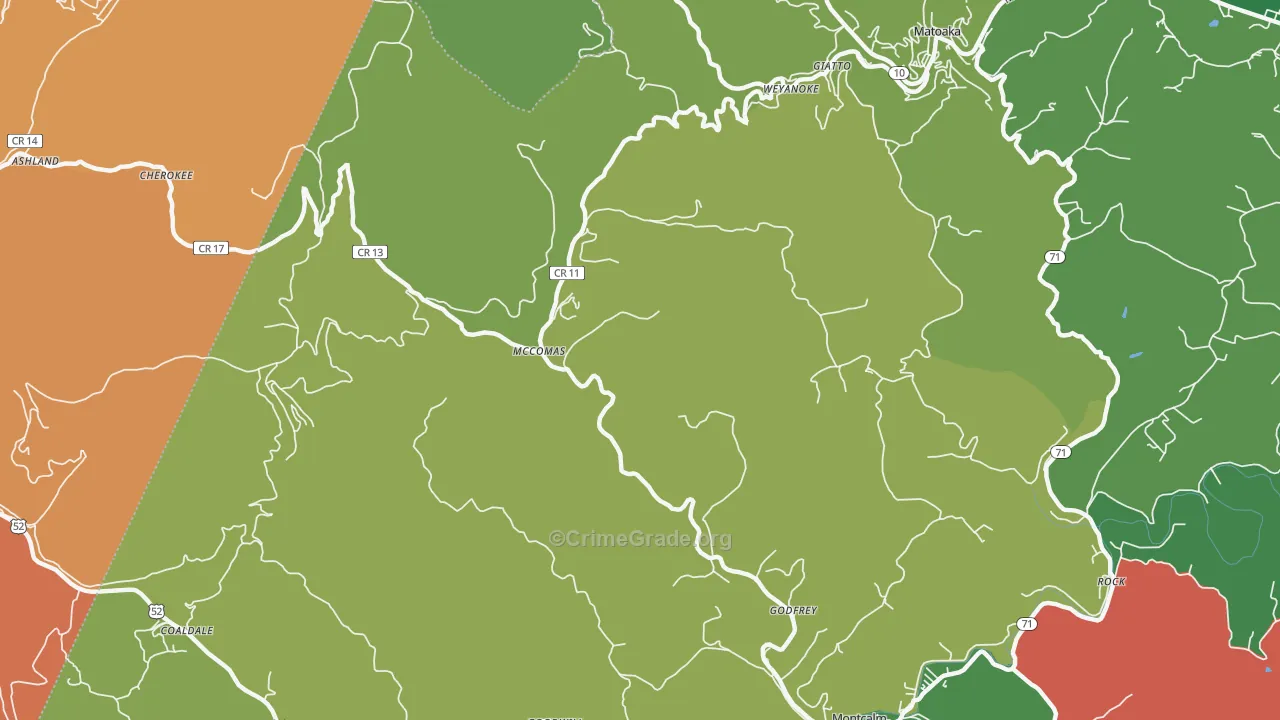 McComas, WV Map of Vehicle Theft Rates