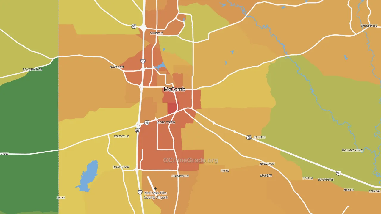 Mccomb, MS Map of Vehicle Theft Rates