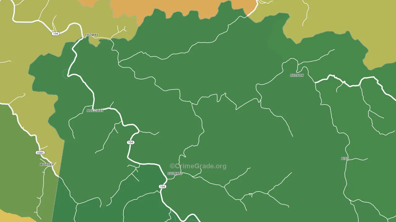 McCombs, KY Map of Vehicle Theft Rates