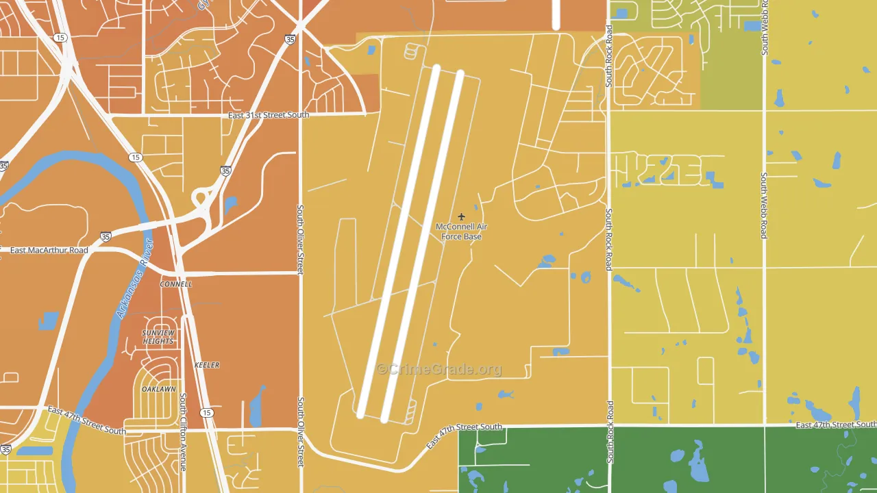 McConnell AFB, KS Map of Vehicle Theft Rates