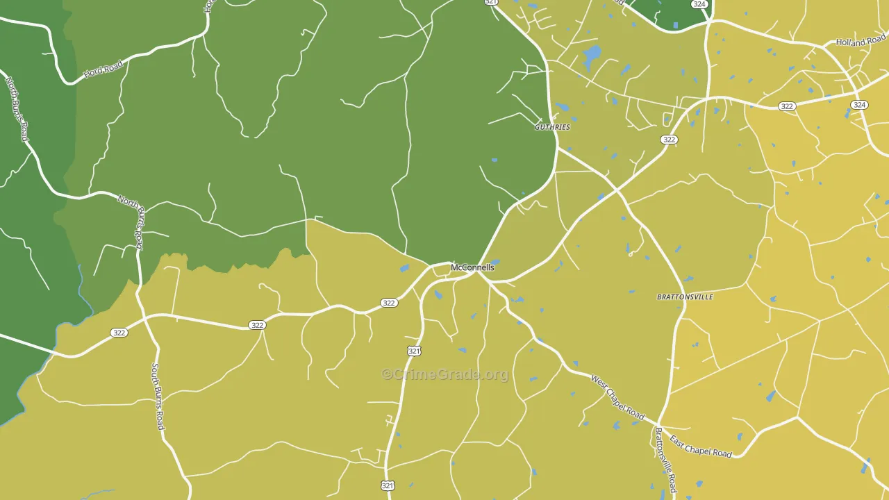 McConnells, SC Map of Vehicle Theft Rates