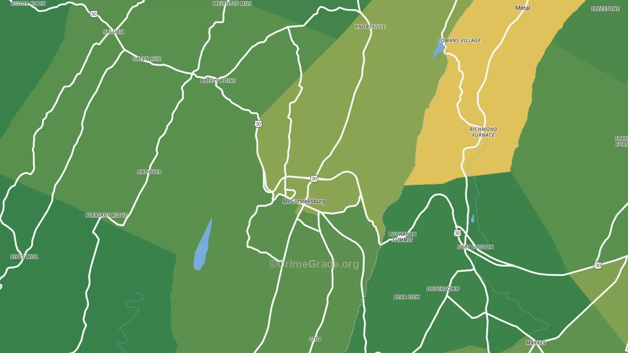 McConnellsburg, PA Map of Vehicle Theft Rates