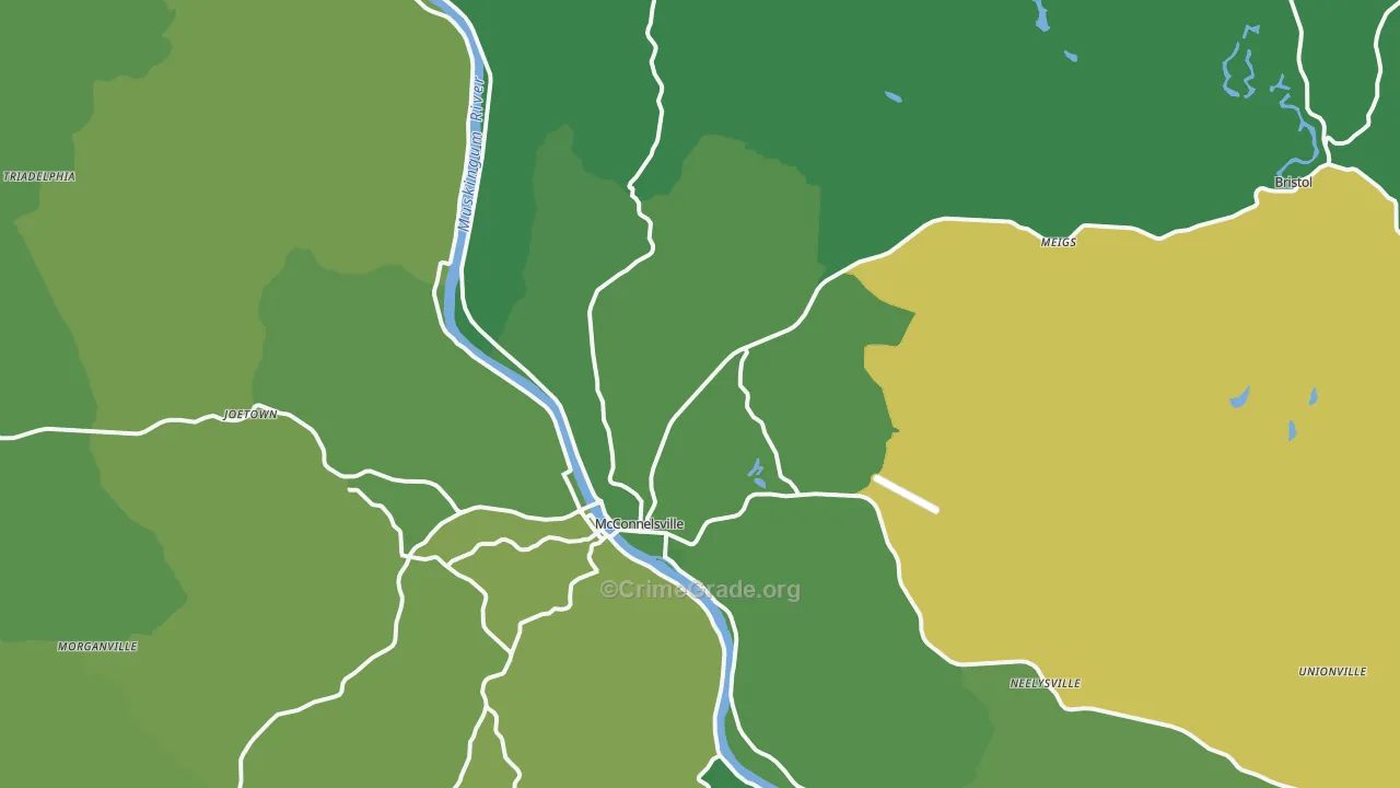McConnelsville, OH Map of Vehicle Theft Rates