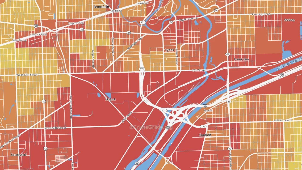 McCook, IL Map of Vehicle Theft Rates