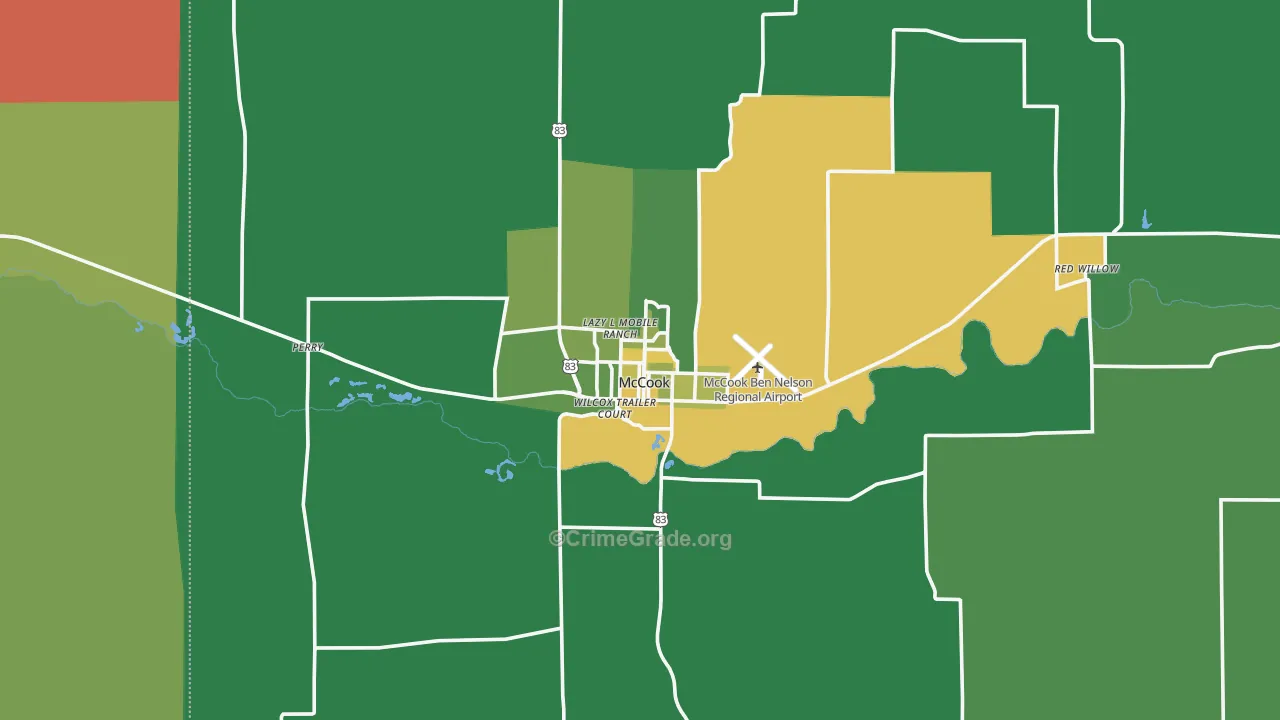 McCook, NE Map of Vehicle Theft Rates