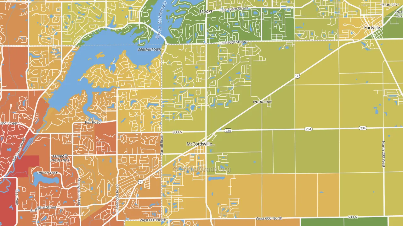 McCordsville, IN Map of Vehicle Theft Rates