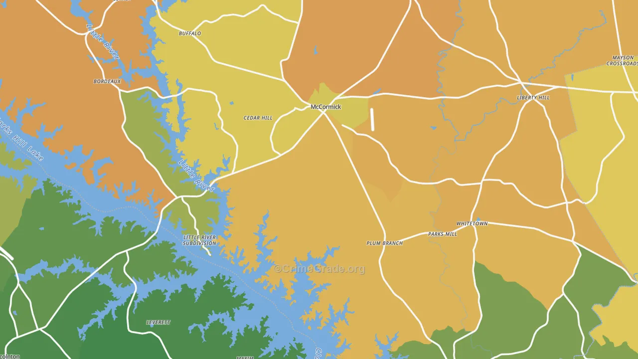 McCormick County, SC Map of Vehicle Theft Rates