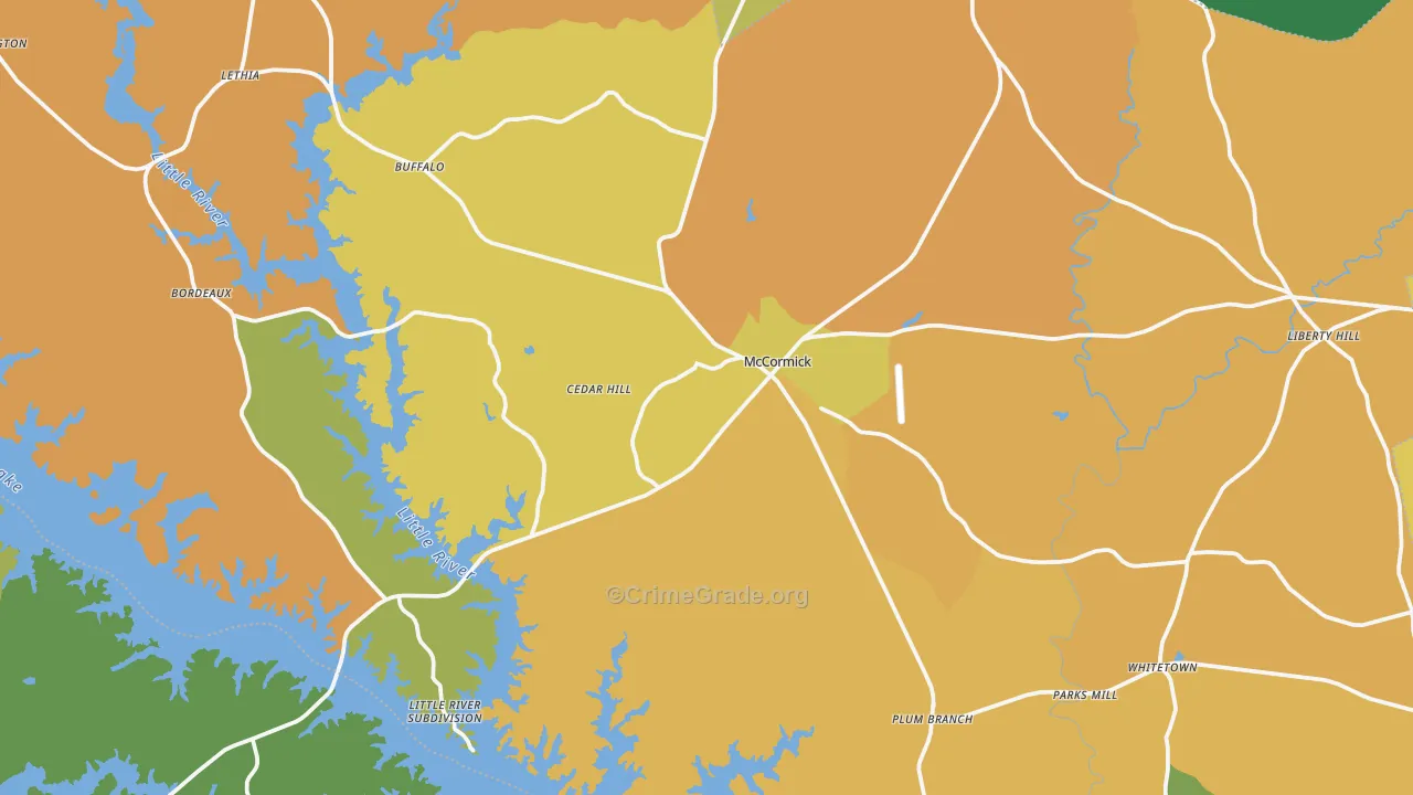 McCormick, SC Map of Vehicle Theft Rates
