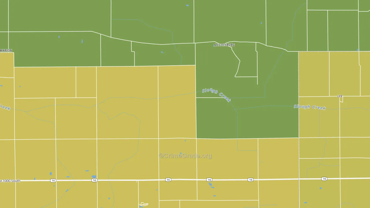 McCoysburg, IN Map of Vehicle Theft Rates