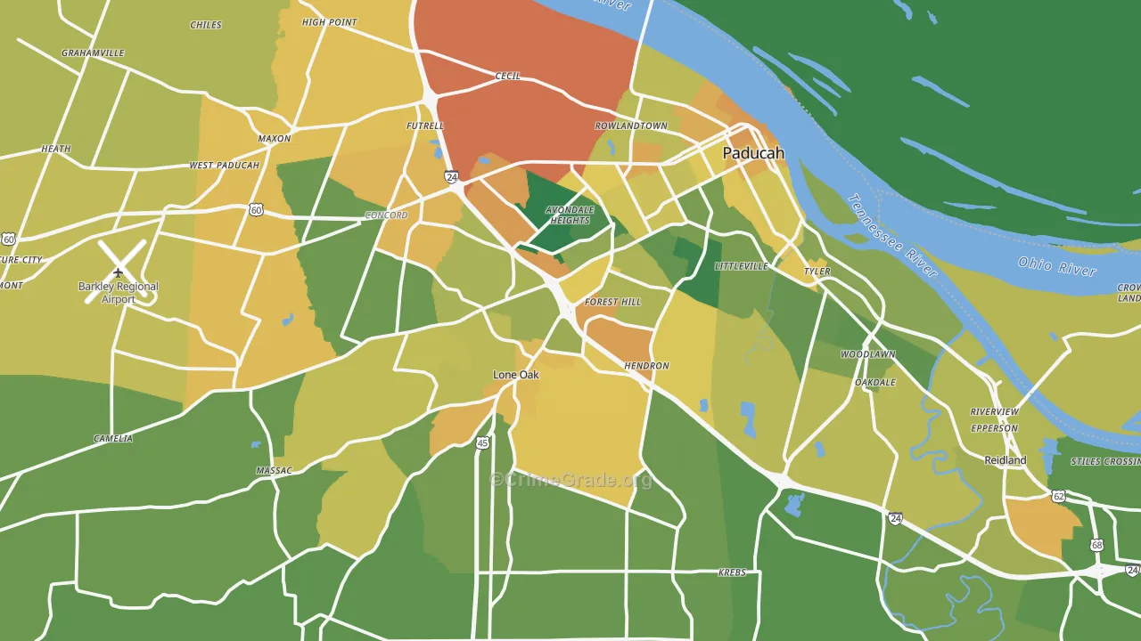 McCracken County, KY Map of Vehicle Theft Rates
