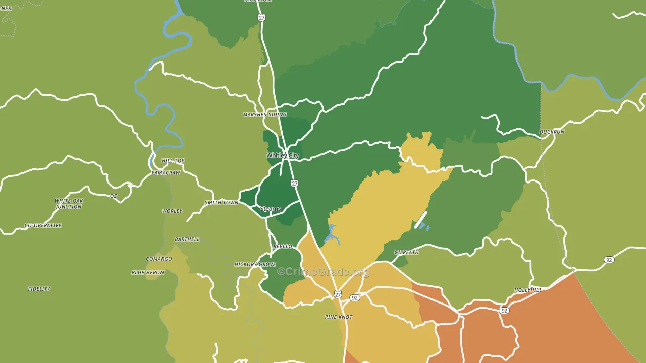 McCreary County, KY Map of Vehicle Theft Rates