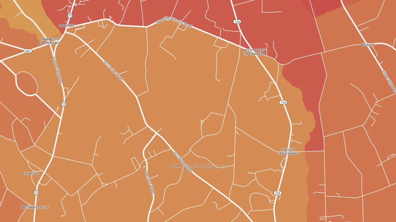 McCutchens Crossroads, SC Map of Vehicle Theft Rates