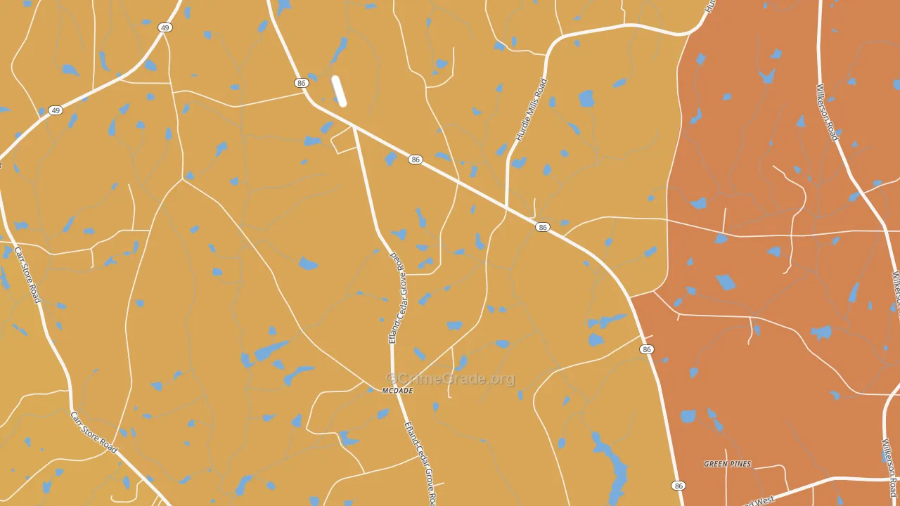 McDade, NC Map of Vehicle Theft Rates