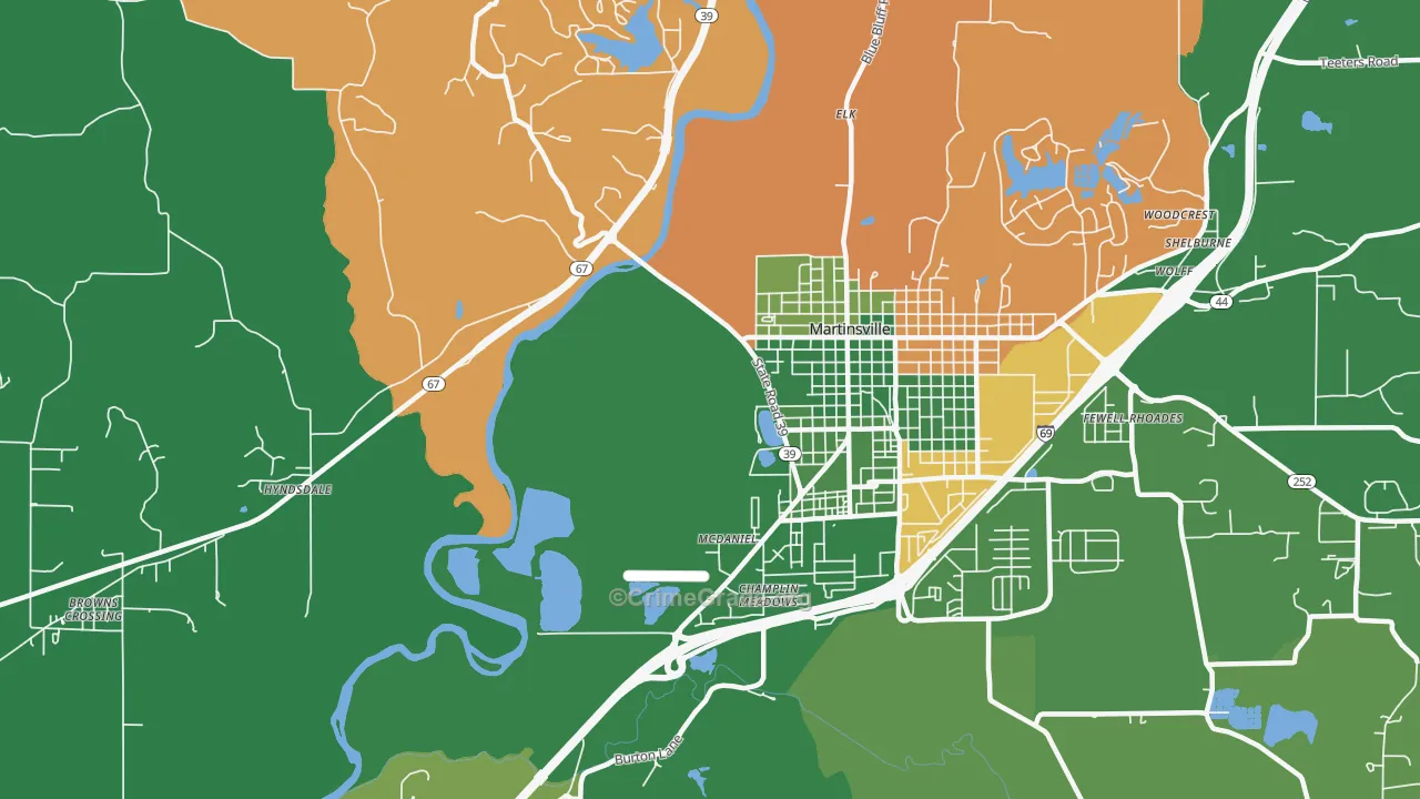 McDaniel, IN Map of Vehicle Theft Rates