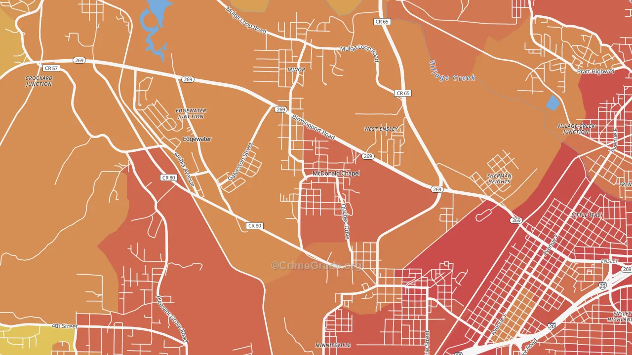 McDonald Chapel, AL Map of Vehicle Theft Rates