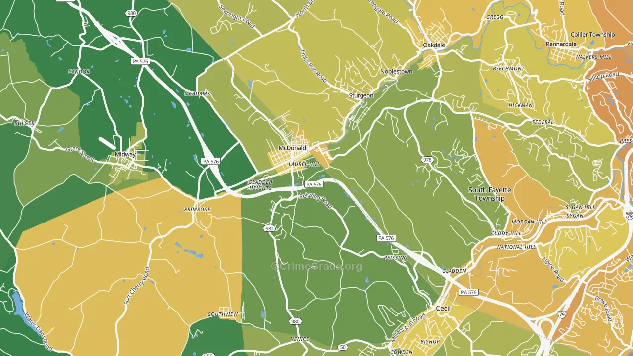 Mcdonald, PA Map of Vehicle Theft Rates