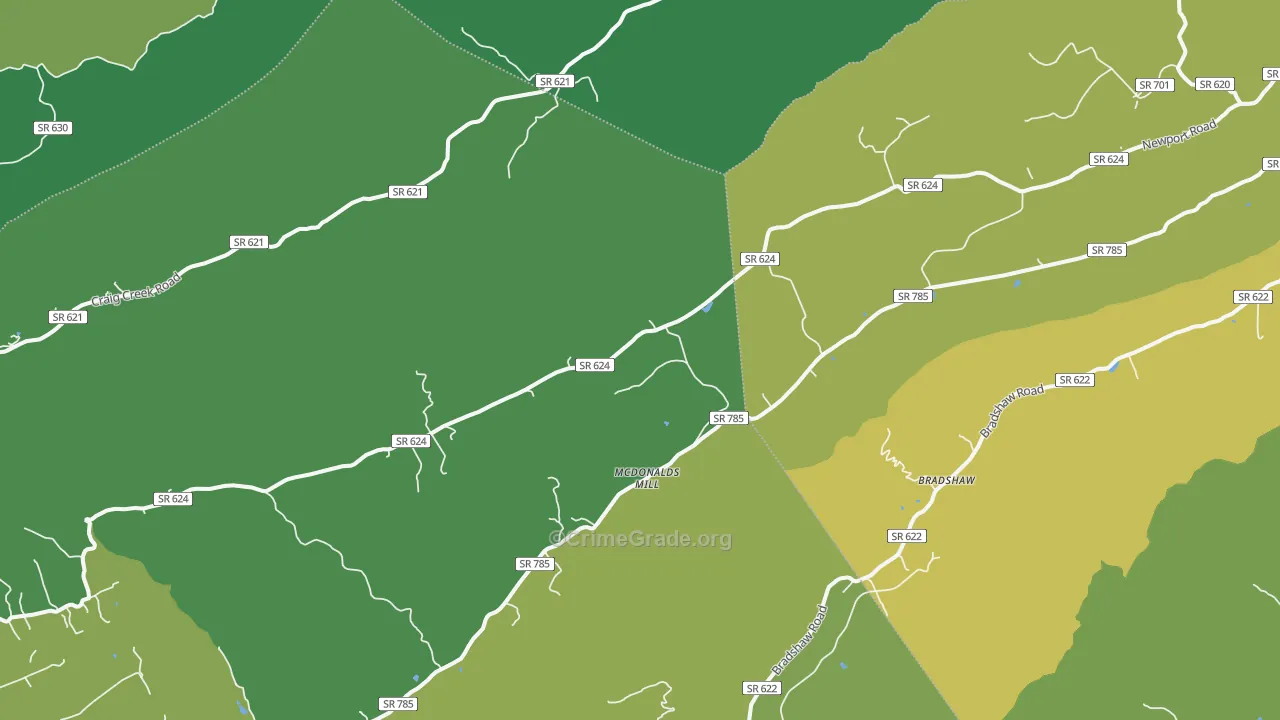 McDonalds Mill, VA Map of Vehicle Theft Rates