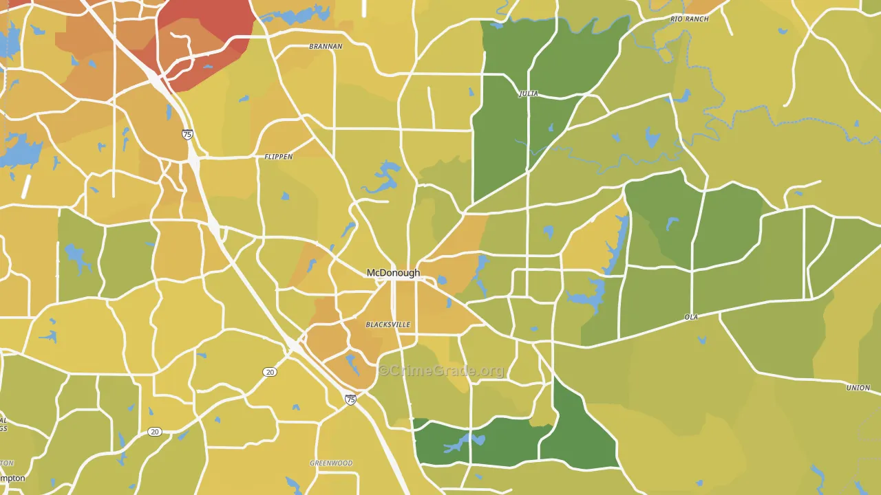 McDonough, GA Map of Vehicle Theft Rates