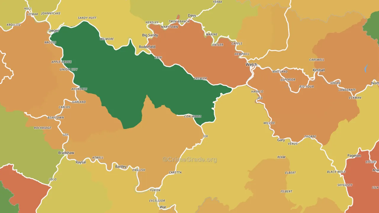 McDowell County, WV Map of Vehicle Theft Rates