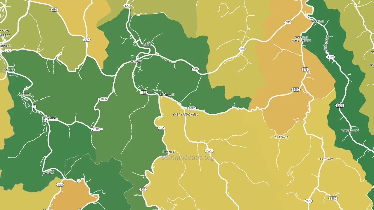 McDowell, KY Map of Vehicle Theft Rates