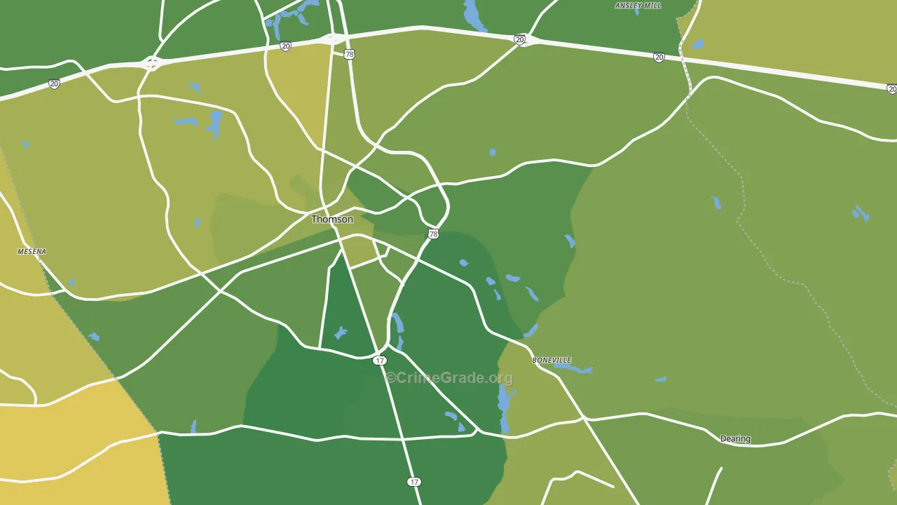 McDuffie County, GA Map of Vehicle Theft Rates