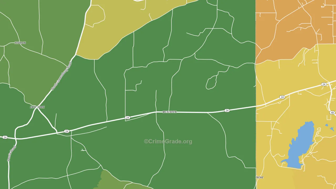 McElveen, MS Map of Vehicle Theft Rates
