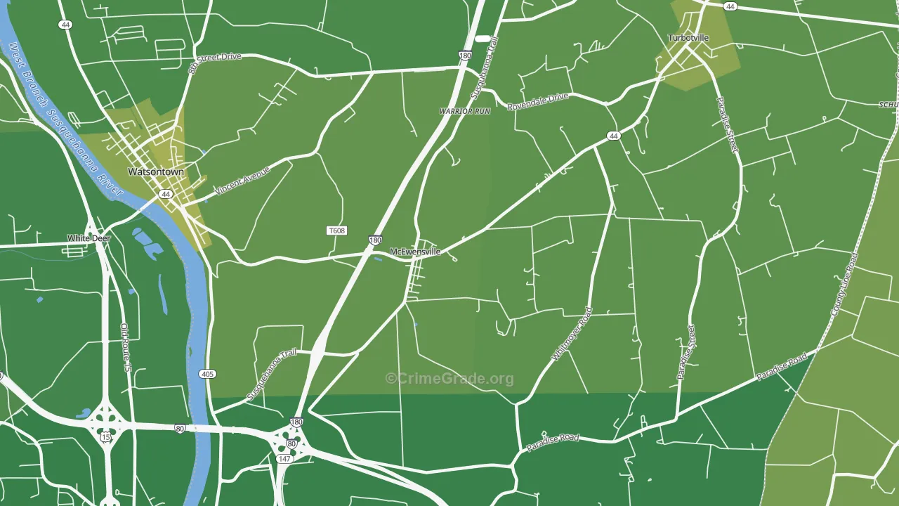 McEwensville, PA Map of Vehicle Theft Rates