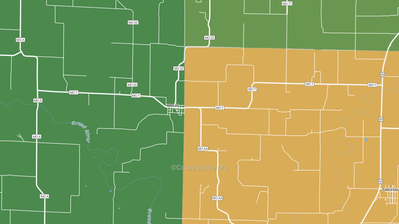 McFall, MO Map of Vehicle Theft Rates