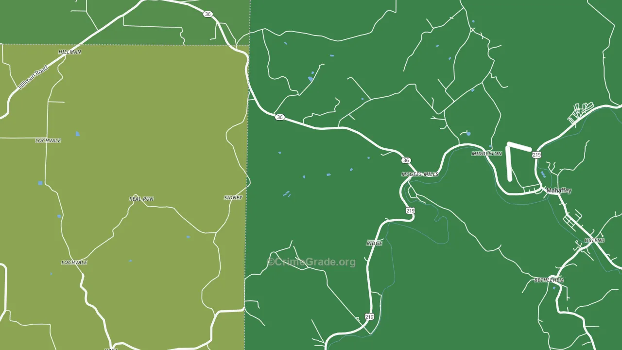 McGees Mills, PA Map of Vehicle Theft Rates